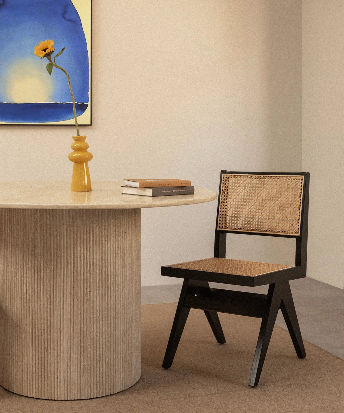 Chaise de salle à manger en bois et rotin Chiara