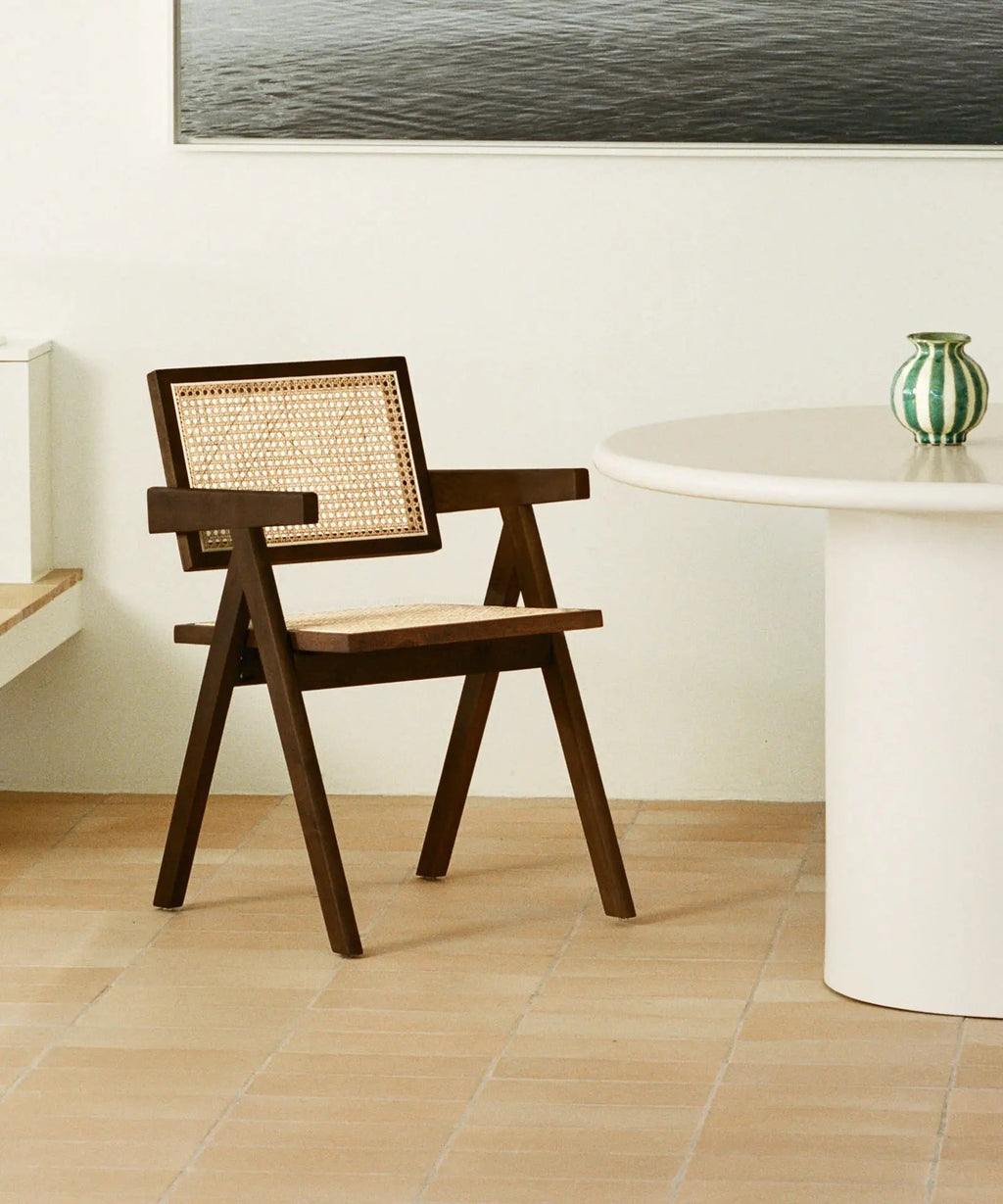 Chaise de salle à manger en bois et rotin avec accoudoirs Chiara Arms