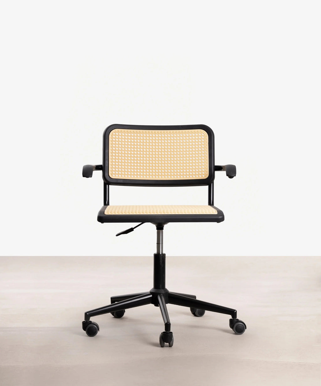 Chaise de bureau en plastique et rotin Candela Arms