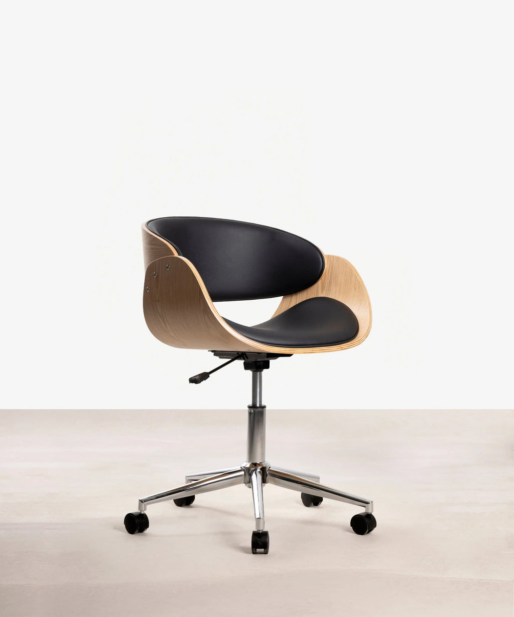 Chaise de Bureau en Similicuir et Bois Debbie