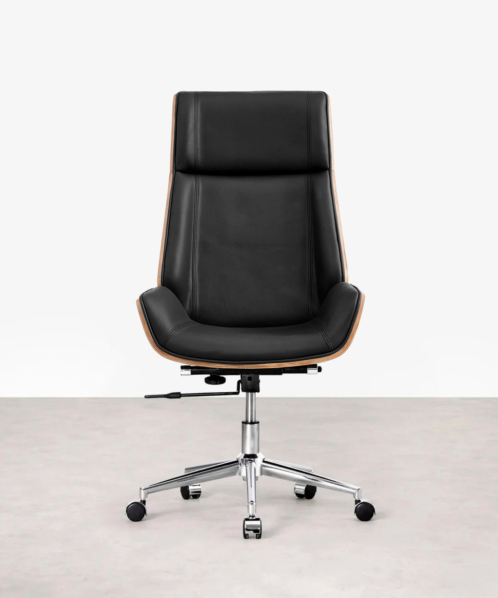 Chaise de bureau en cuir et bois Marvin