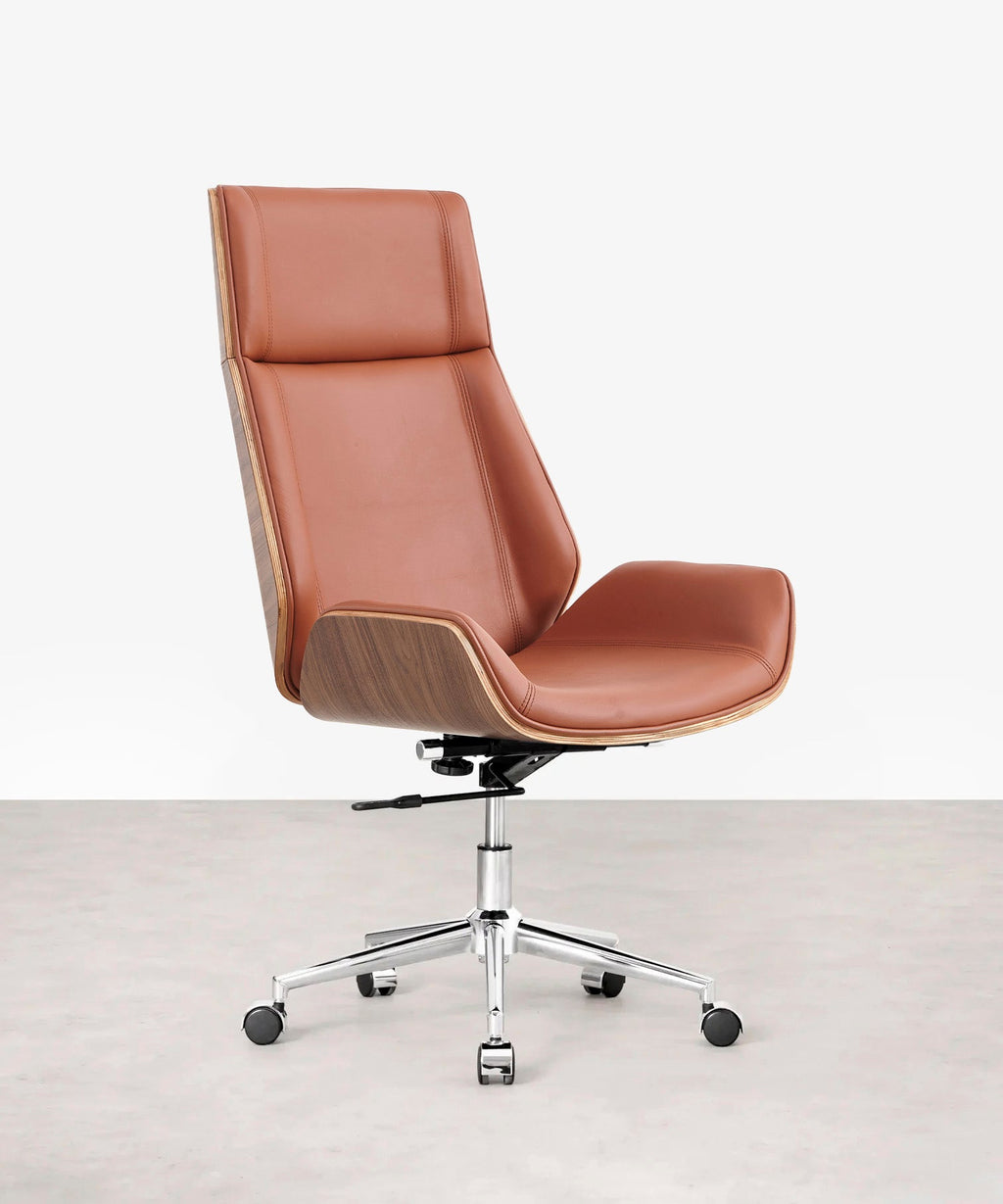 Chaise de bureau en cuir et bois Marvin