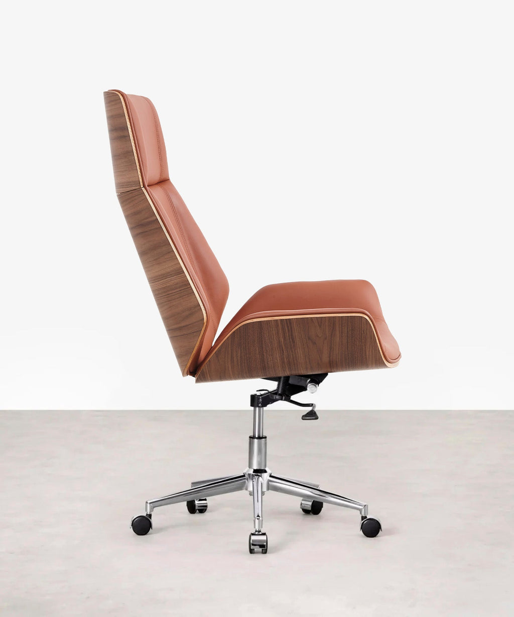 Chaise de bureau en cuir et bois Marvin