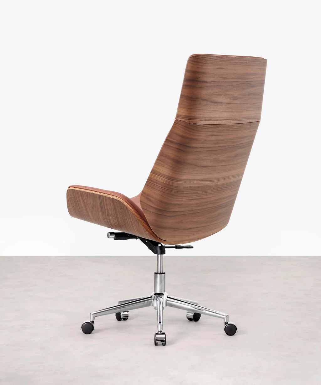 Chaise de bureau en cuir et bois Marvin