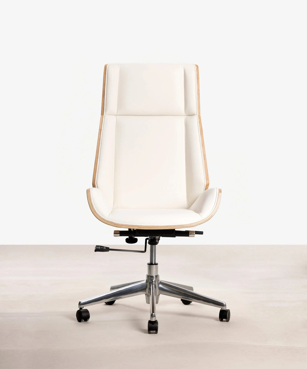 Chaise de Bureau en Similicuir et Bois High Back Lyssa