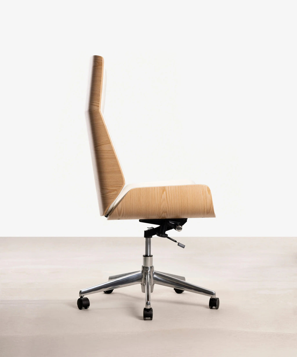 Chaise de Bureau en Similicuir et Bois High Back Lyssa