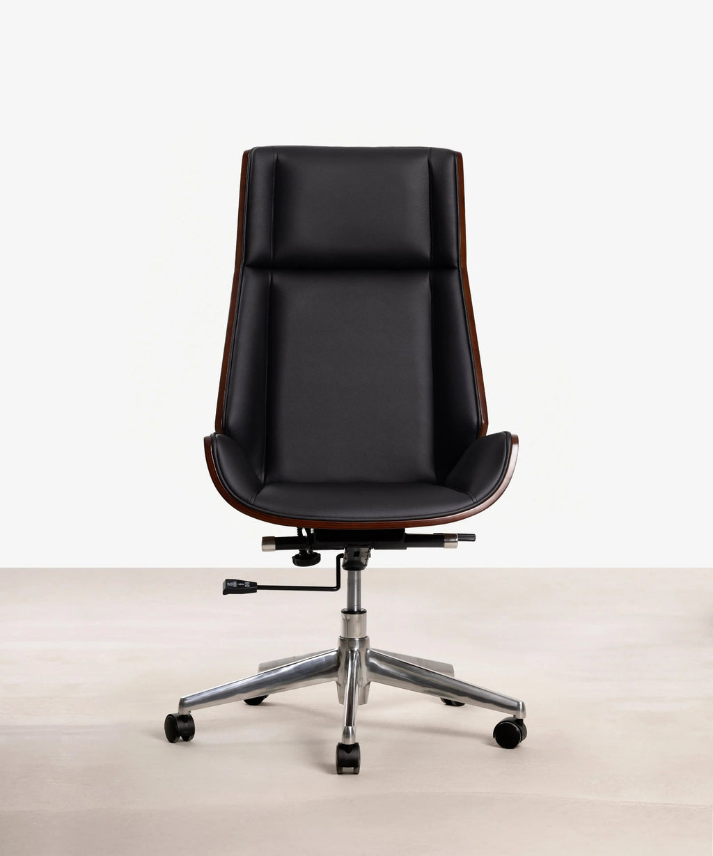 Chaise de Bureau en Similicuir et Bois High Back Lyssa