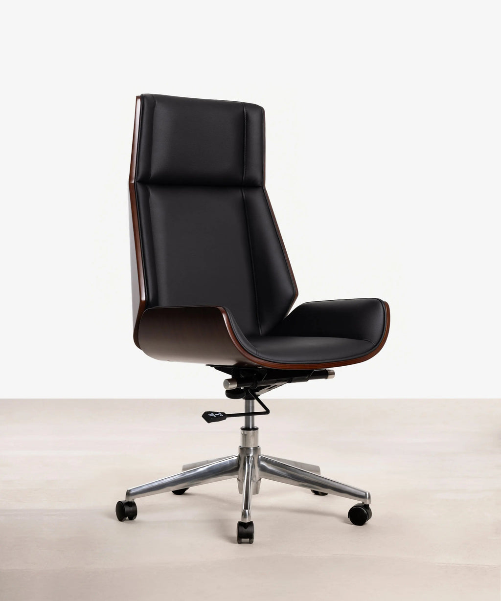 Chaise de Bureau en Similicuir et Bois High Back Lyssa