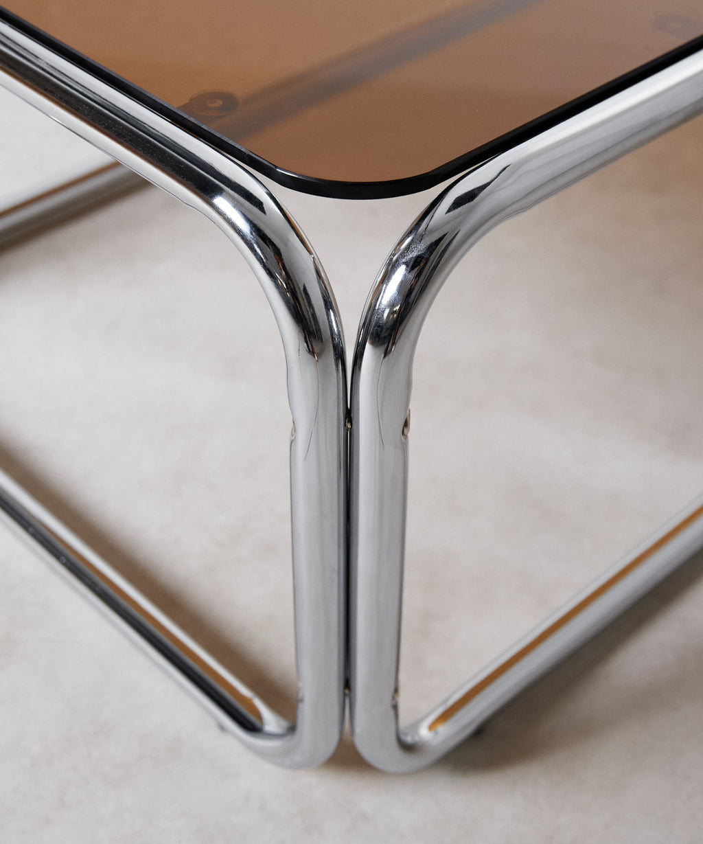 Table basse rectangulaire Mai en métal et verre trempé (120x60cm)