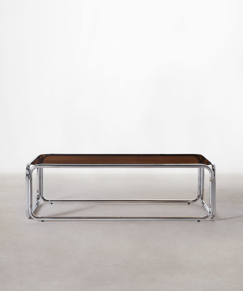 Table basse rectangulaire Mai en métal et verre trempé (120x60cm)