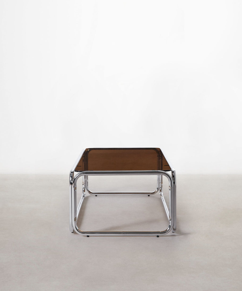 Table basse rectangulaire Mai en métal et verre trempé (120x60cm)