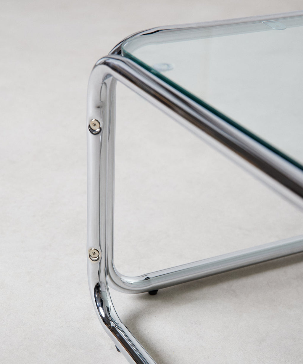 Table basse rectangulaire Mai en métal et verre trempé (120x60cm)