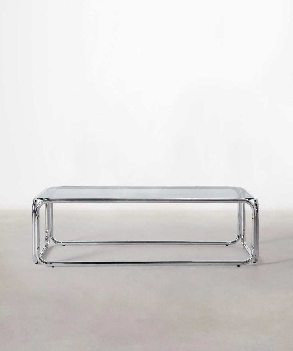 Table basse rectangulaire Mai en métal et verre trempé (120x60cm)