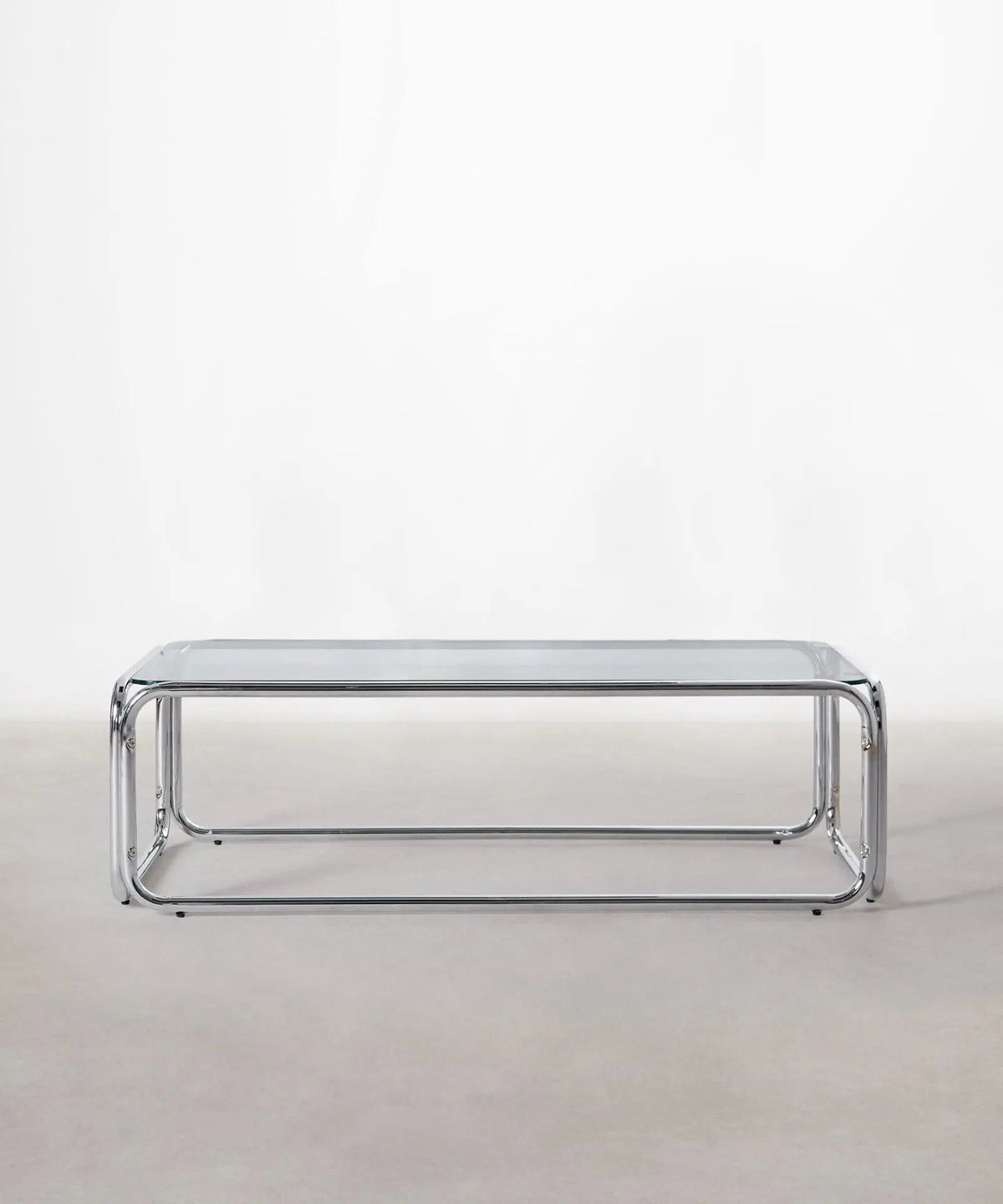 Table basse rectangulaire Mai en métal et verre trempé (120x60cm)