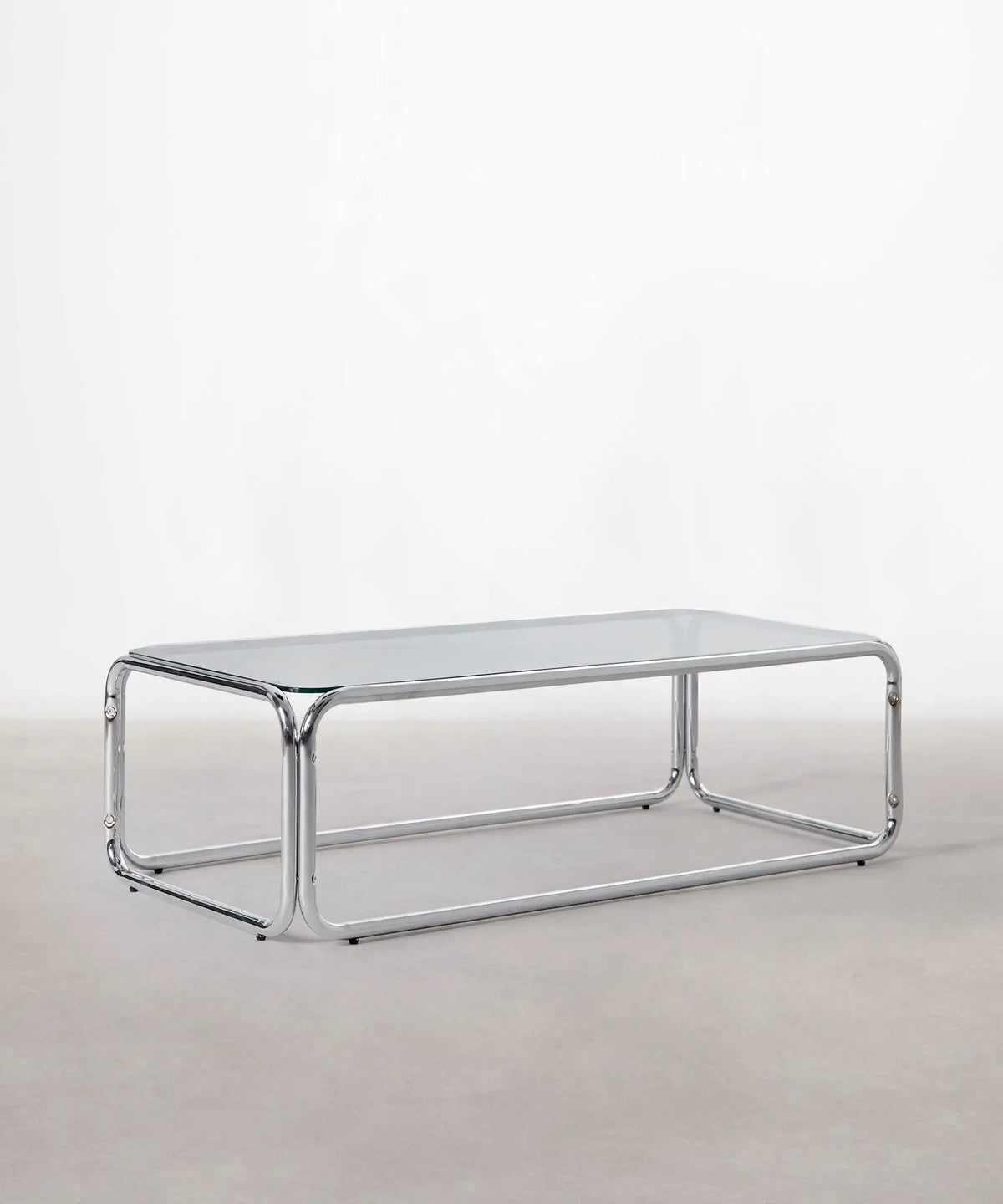 Table basse rectangulaire Mai en métal et verre trempé (120x60cm)