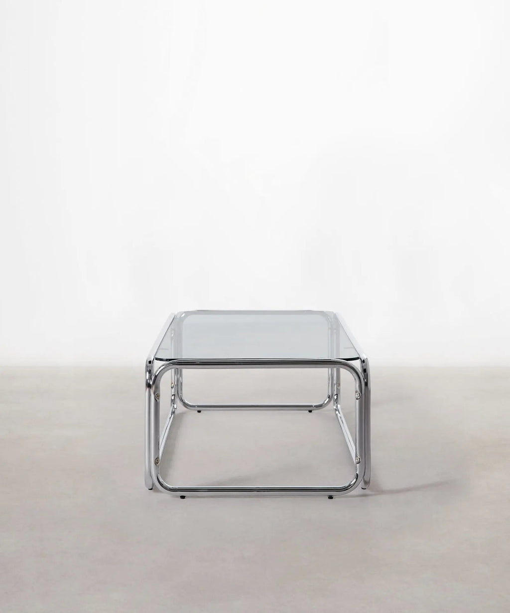 Table basse rectangulaire Mai en métal et verre trempé (120x60cm)