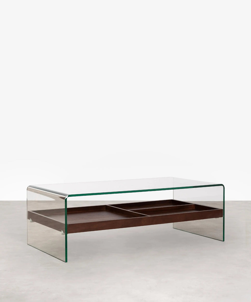Table basse en verre trempé et bois Corina (110x55 cm)
