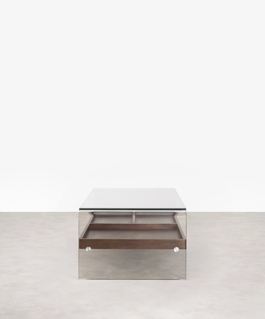 Table basse en verre trempé et bois Corina (110x55 cm)
