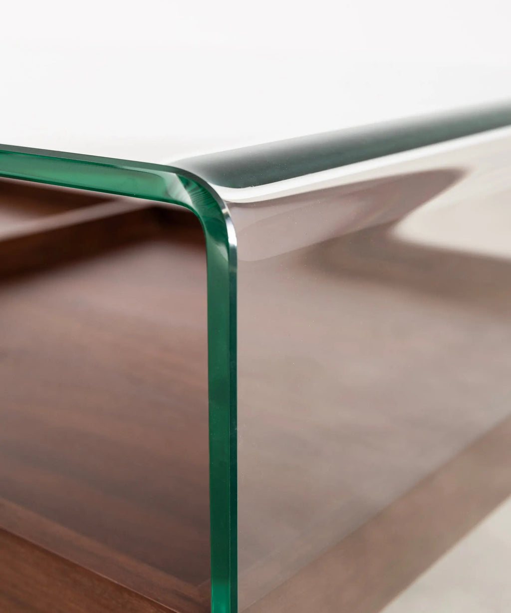 Table basse en verre trempé et bois Corina (110x55 cm)
