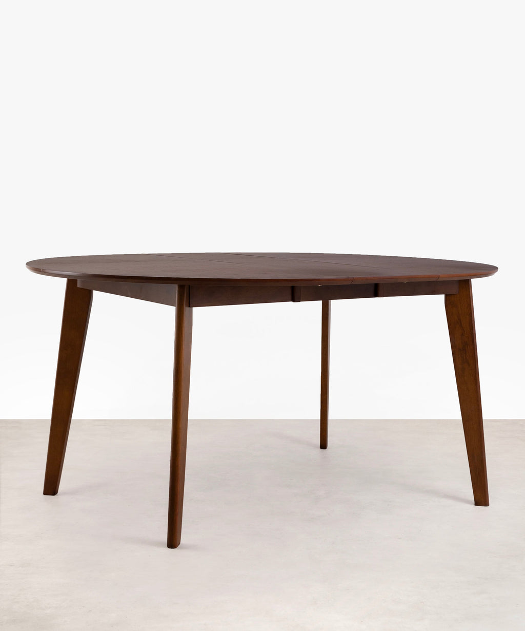Table à manger ronde extensible en bois Gala Walnut (120–150 cm)