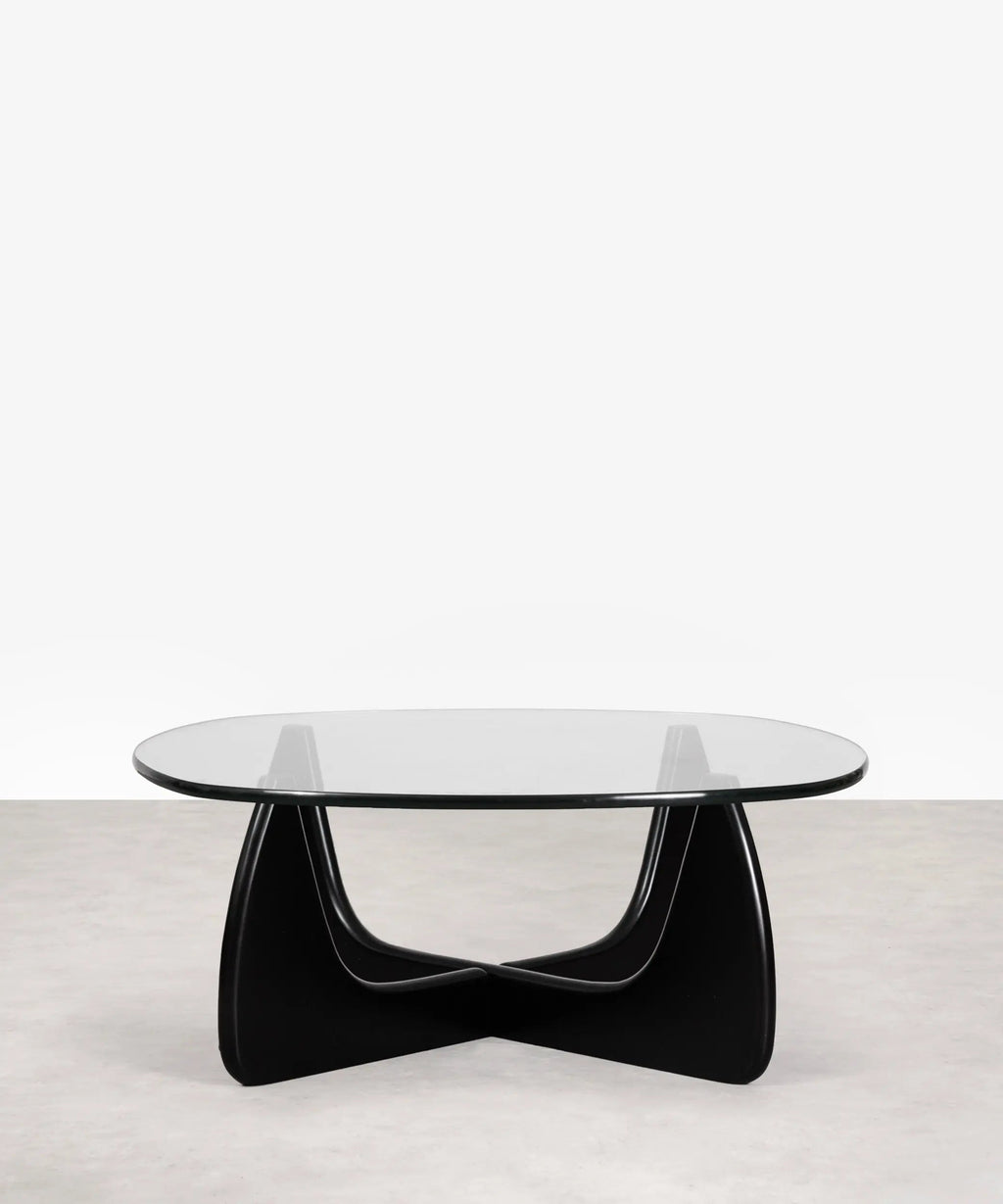 Table basse en verre trempé et bois Michi Noriaki