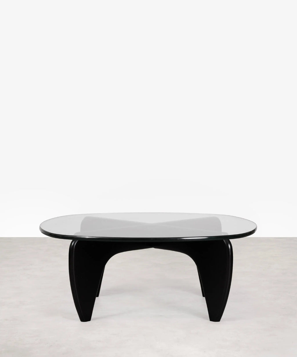 Table basse en verre trempé et bois Michi Noriaki