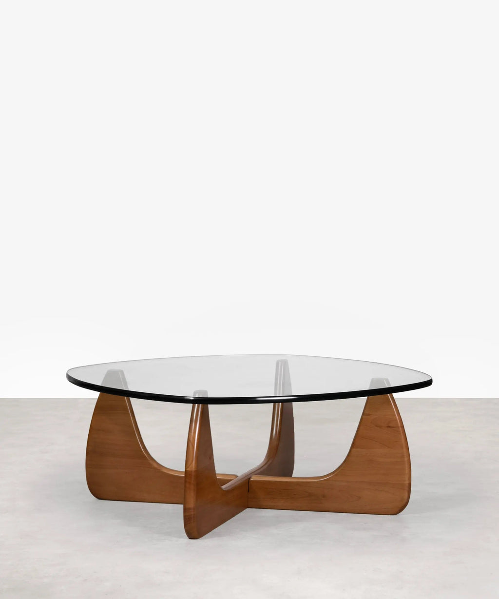 Table basse en verre trempé et bois Michi Noriaki