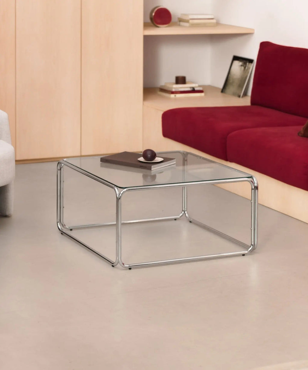 Table basse carrée en métal et verre trempé Cos (80 x 80 cm)