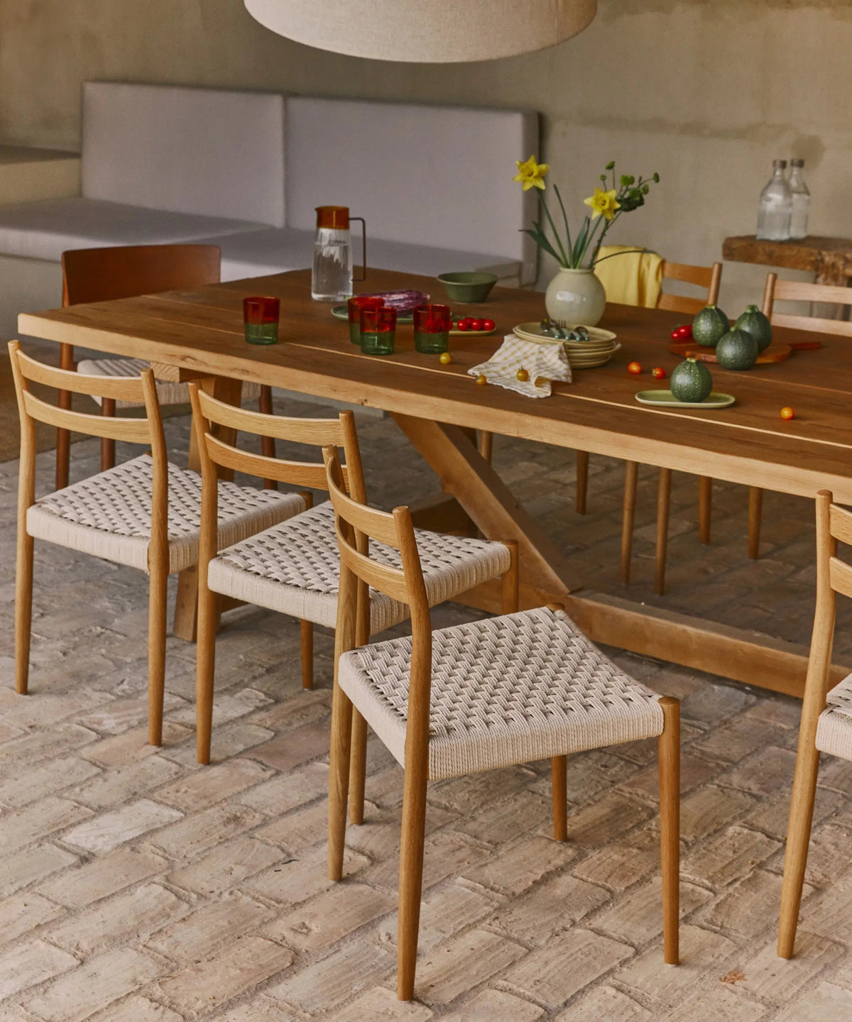 Chaise de salle à manger en bois et corde tressée Nona