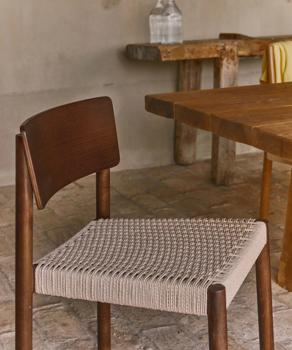 Chaise de salle à manger en bois et corde tressée Ares