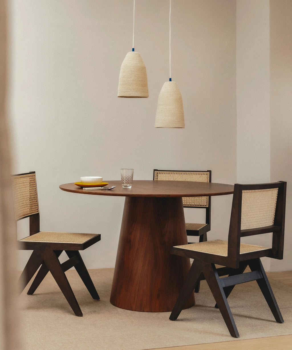 Chaise de salle à manger en bois et rotin Chiara