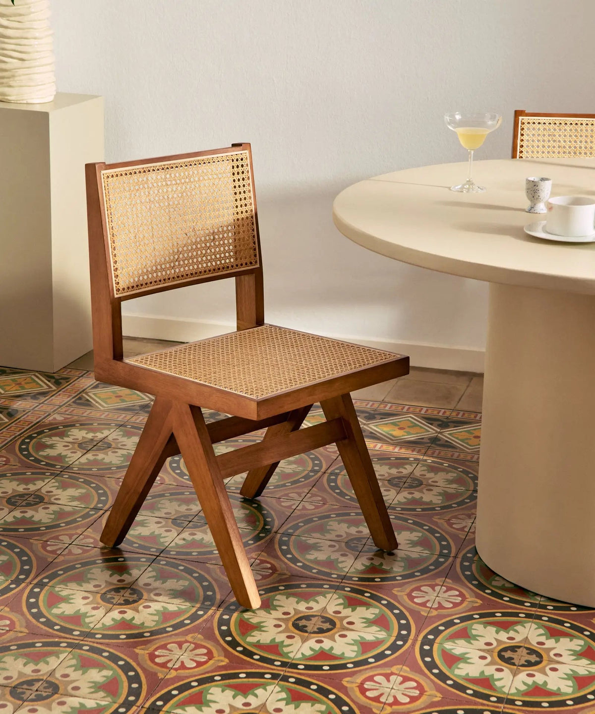 Chaise de salle à manger en bois et rotin Chiara