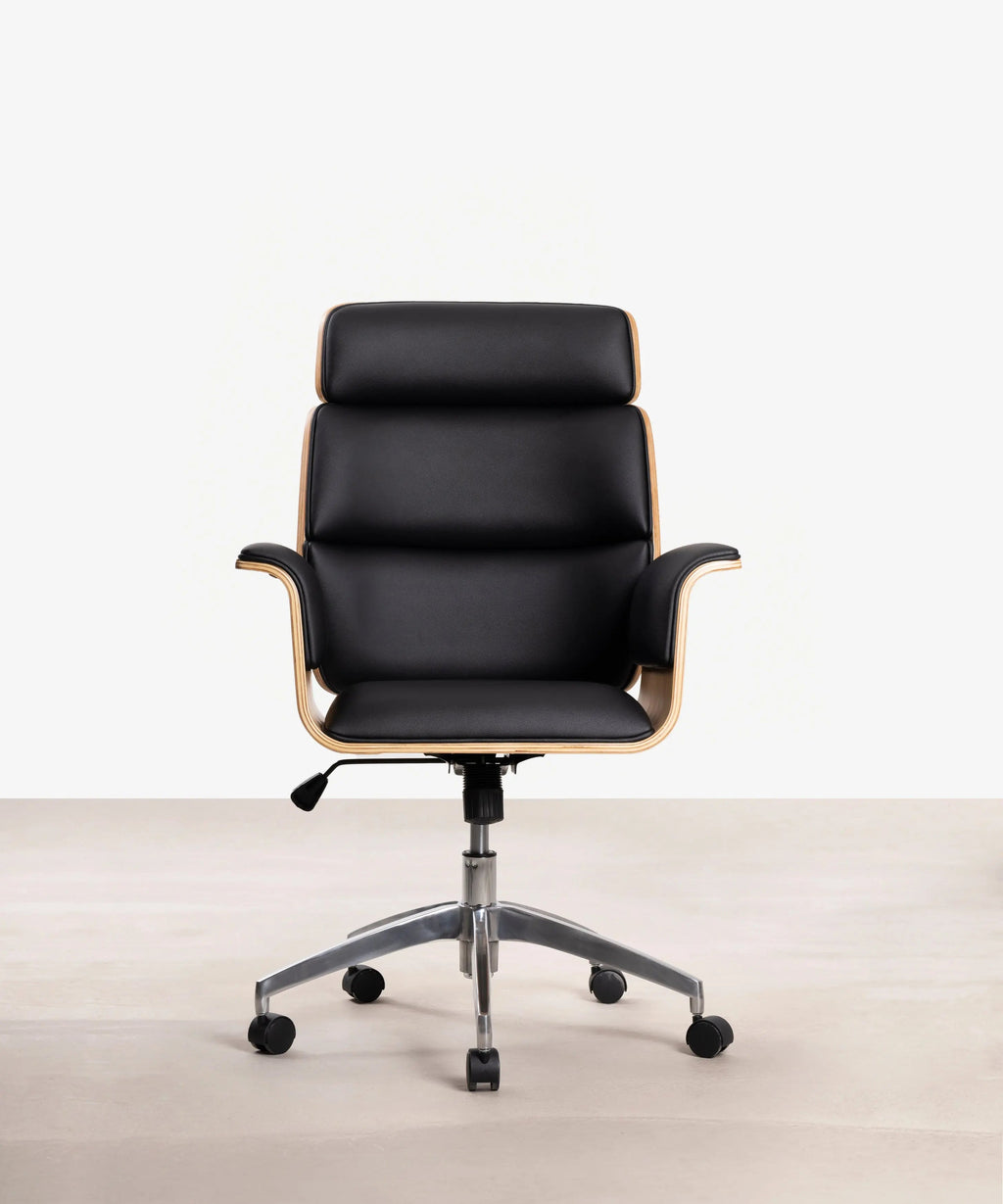 Chaise de bureau en similicuir et bois Shiro