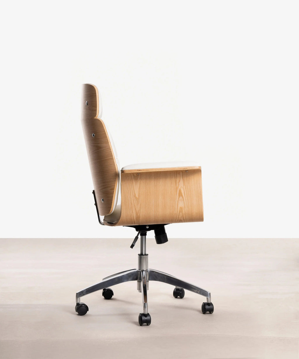 Chaise de bureau en similicuir et bois Shiro