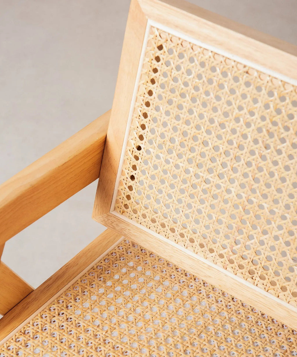 Chaise de salle à manger en bois et rotin avec accoudoirs Chiara Arms