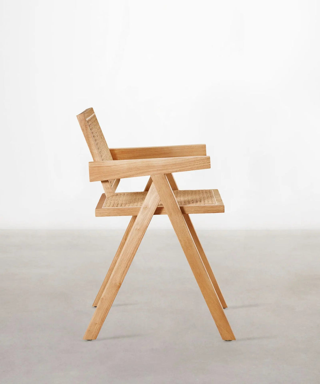 Chaise de salle à manger en bois et rotin avec accoudoirs Chiara Arms