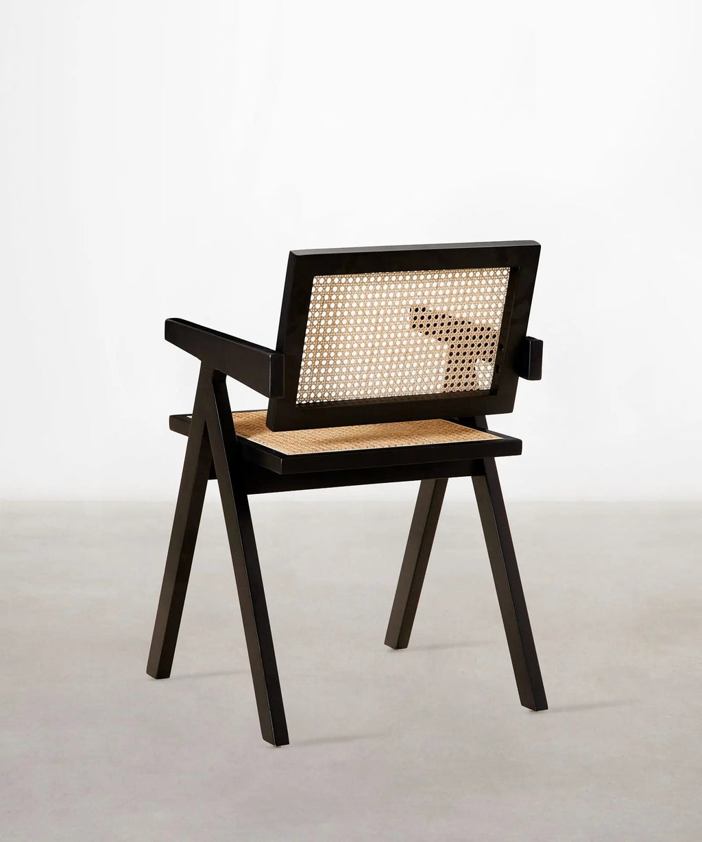 Chaise de salle à manger en bois et rotin avec accoudoirs Chiara Arms