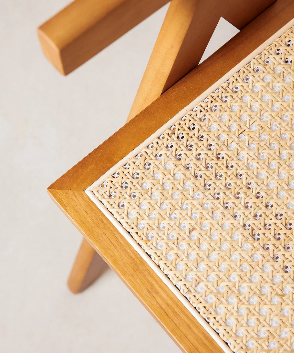 Chaise de salle à manger en bois et rotin avec accoudoirs Chiara Arms