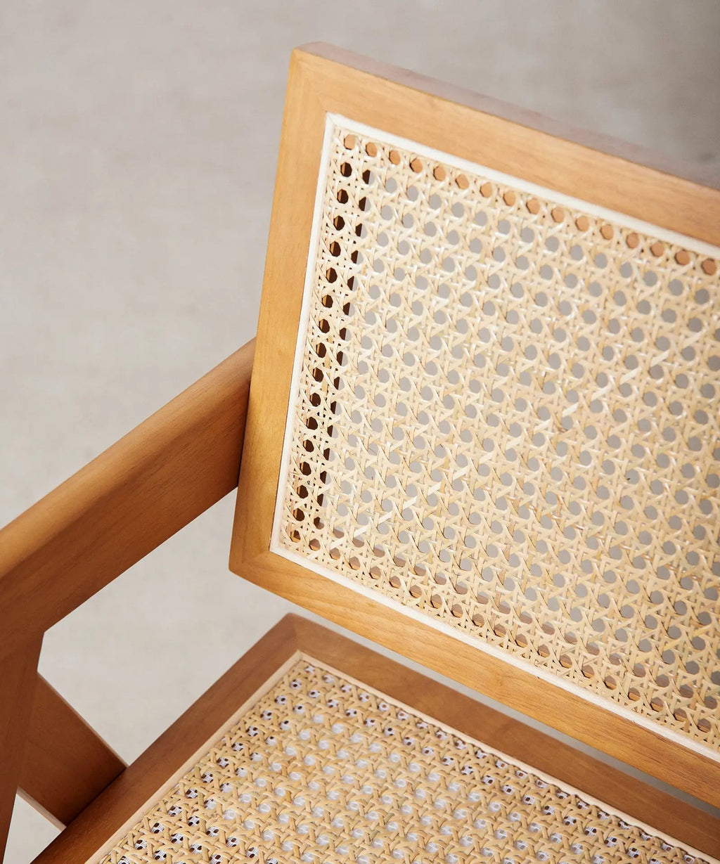 Chaise de salle à manger en bois et rotin avec accoudoirs Chiara Arms