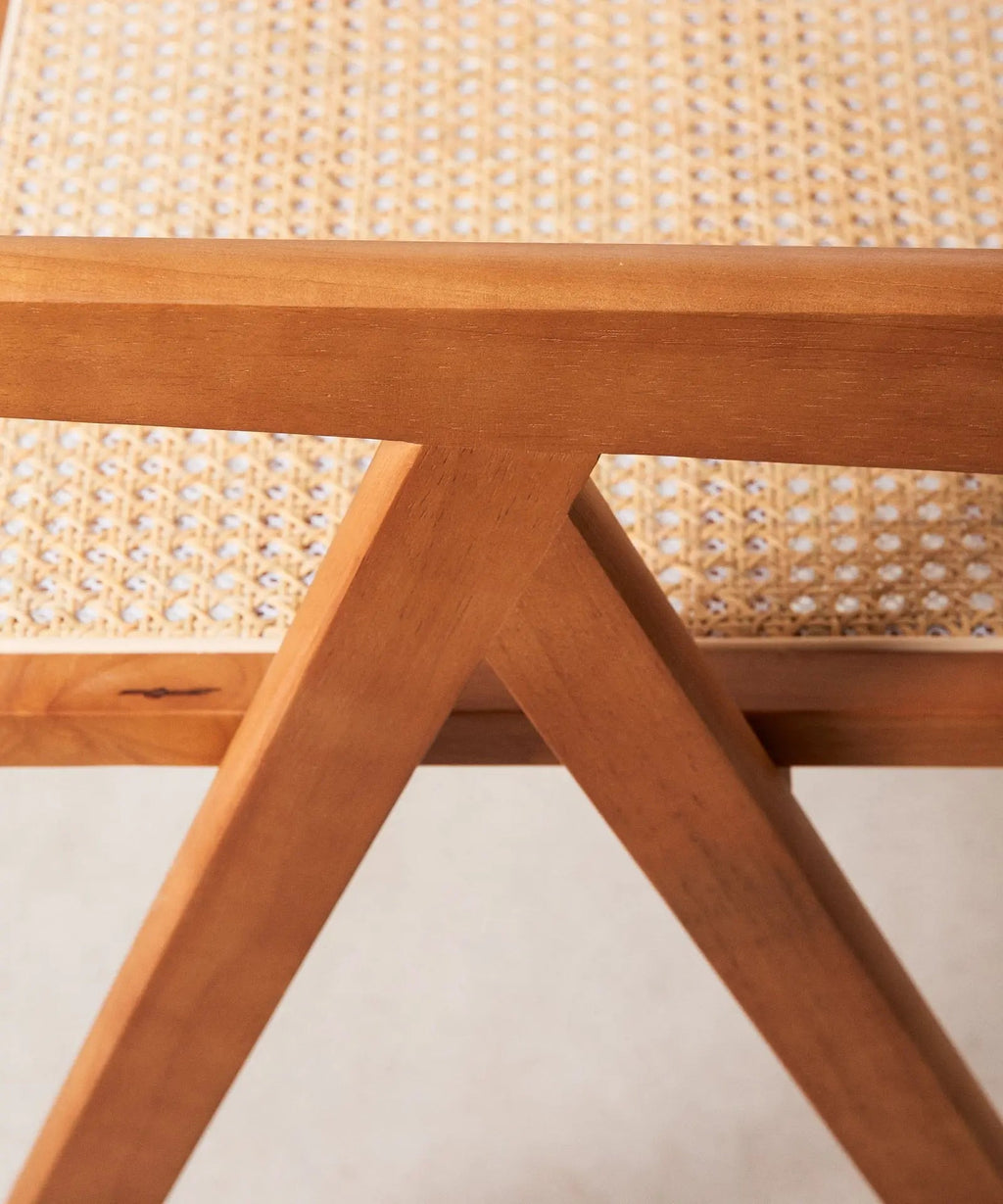 Chaise de salle à manger en bois et rotin avec accoudoirs Chiara Arms