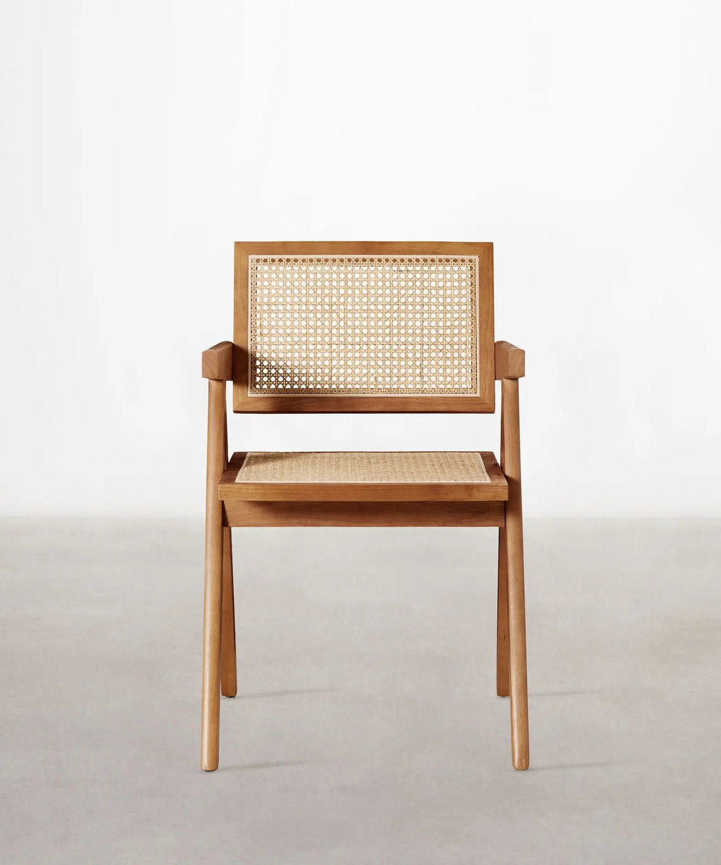Chaise de salle à manger en bois et rotin avec accoudoirs Chiara Arms