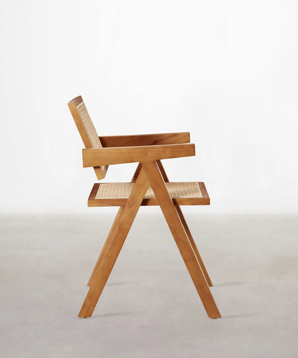 Chaise de salle à manger en bois et rotin avec accoudoirs Chiara Arms