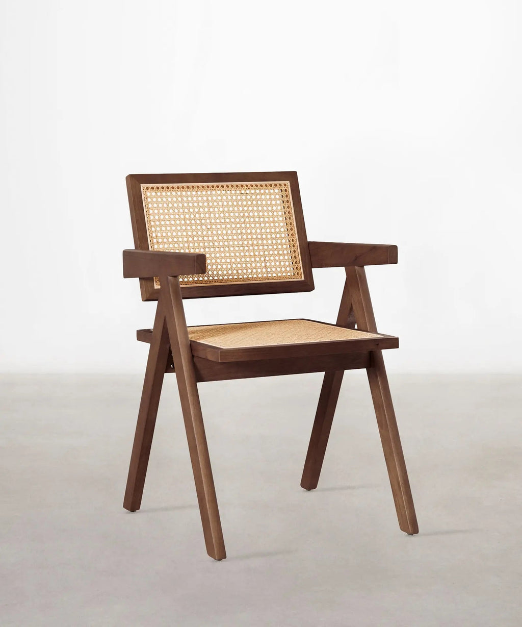 Chaise de salle à manger en bois et rotin avec accoudoirs Chiara Arms
