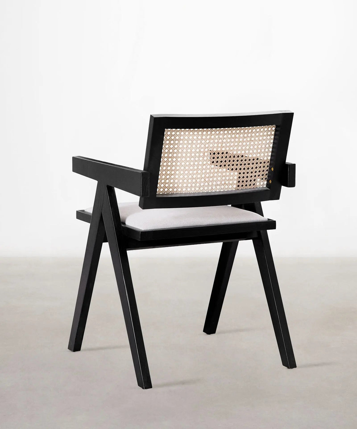 Chaise de salle à manger en bois, rotin et tissu Pauline Arms