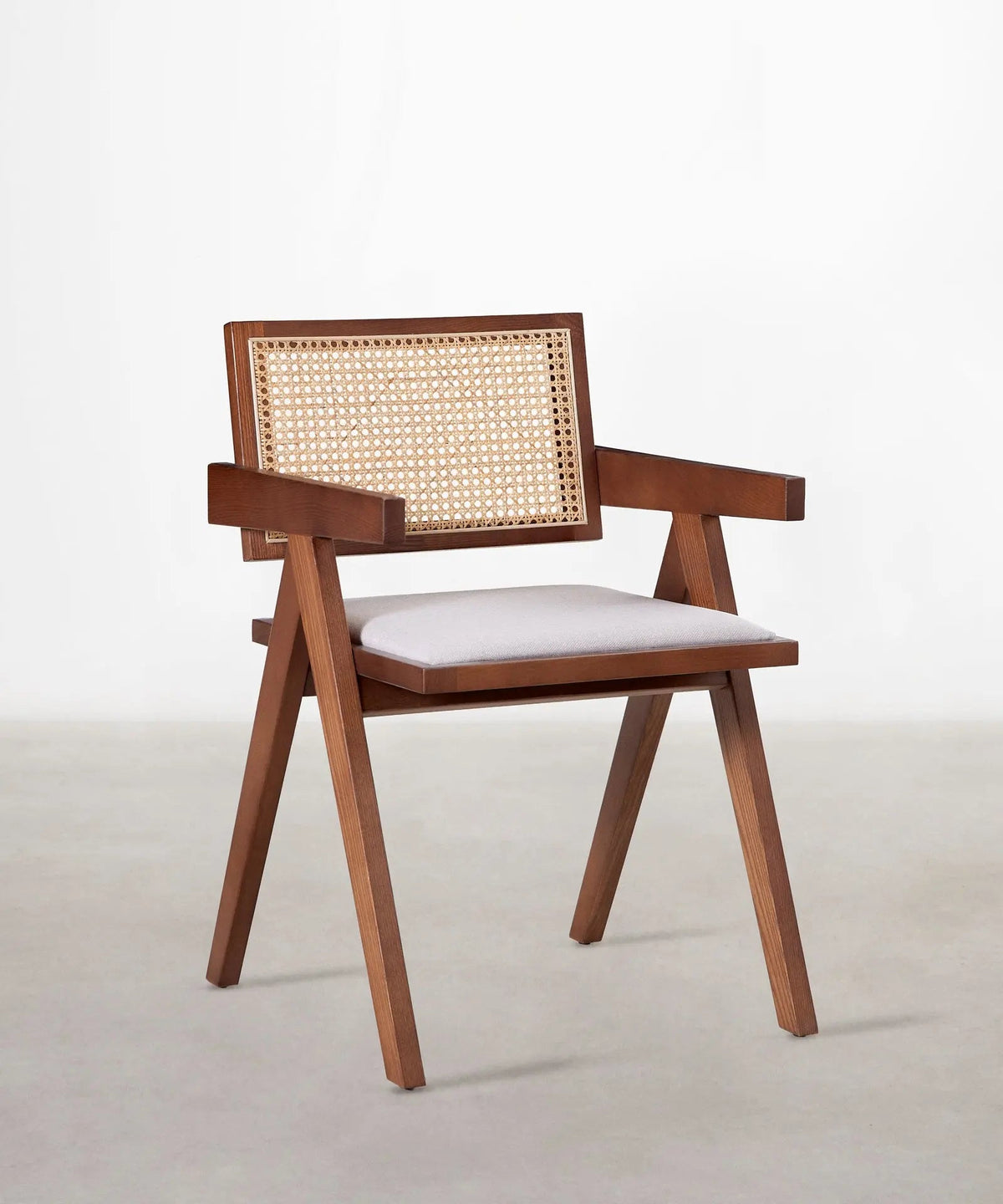 Chaise de salle à manger en bois, rotin et tissu Pauline Arms