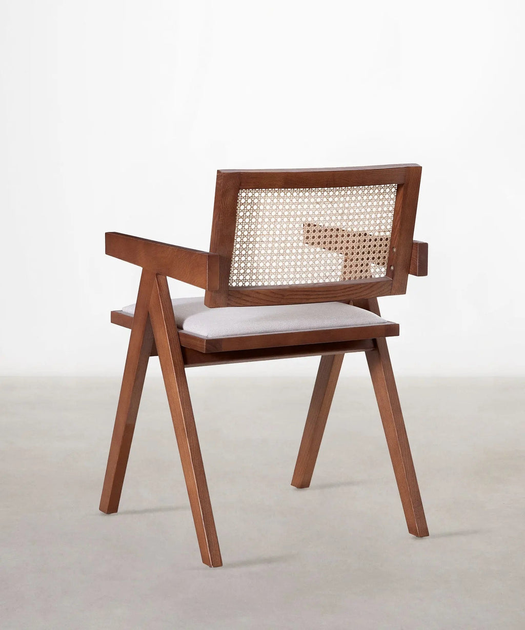 Chaise de salle à manger en bois, rotin et tissu Pauline Arms