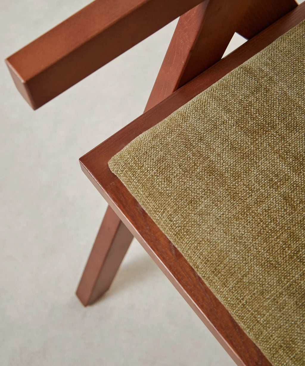 Chaise de salle à manger en bois, rotin et tissu Pauline Arms Color Edition