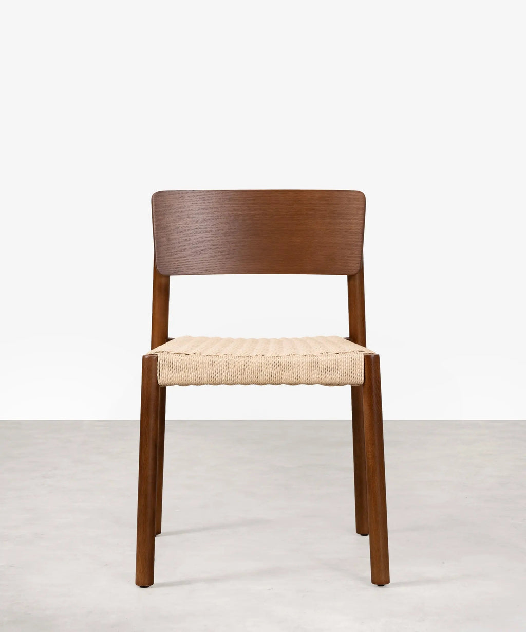 Chaise de salle à manger en bois et corde tressée Ares