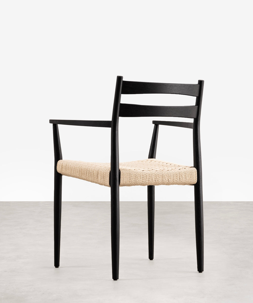 Chaise de salle à manger en bois et corde tressée Nona Arms