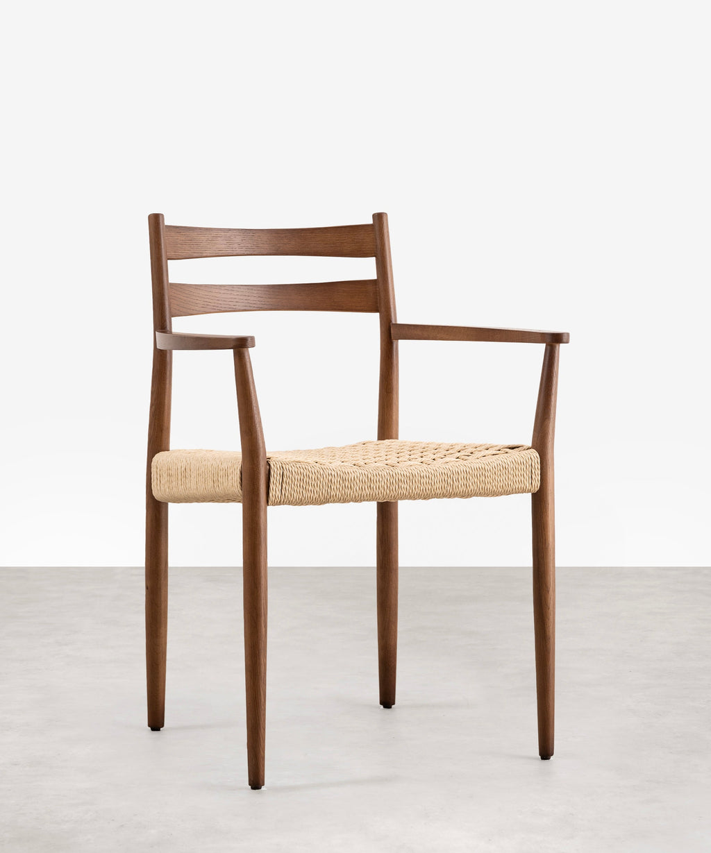 Chaise de salle à manger en bois et corde tressée Nona Arms